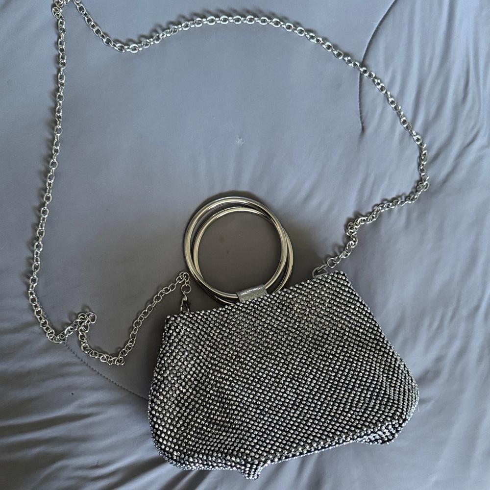 Jessica McClintock Silver Mesh Clutch with Chain